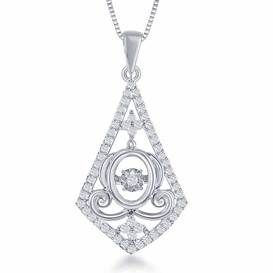 Enchanted Disney Fine Jewelry 1/4 C.T. T.W. Sterling Silver "Cinderella" Carriage Drop Pendant Necklace