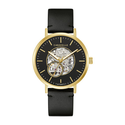 Caravelle Designed By Bulova Dress Mens Automatic Black Leather Strap