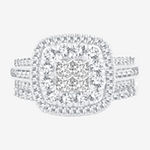 Limited Edition! Womens 1 CT. T.W. Genuine White Diamond 10K White Gold Cushion Halo Bridal Set