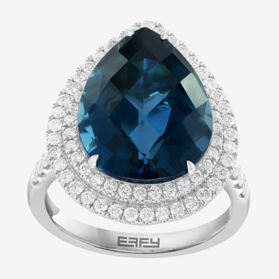 Effy  Womens 3/4 CT. T.W. Diamond & Genuine Blue Topaz 14K White Gold Cocktail Ring