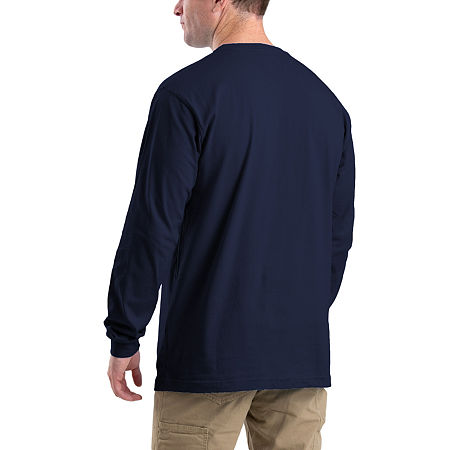 Berne Heavyweight Mens Crew Neck Long Sleeve Moisture Wicking Pocket T-Shirt, Medium, Blue