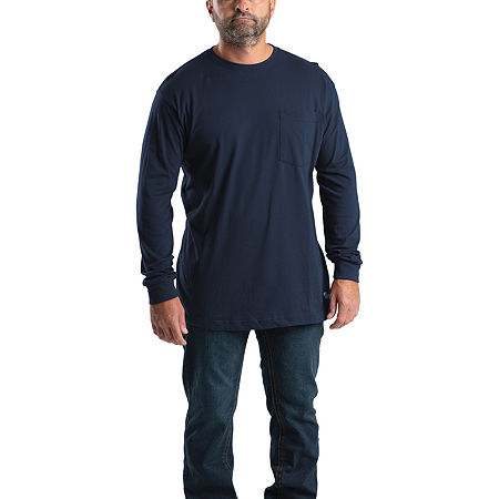 Berne Heavyweight Mens Crew Neck Long Sleeve Moisture Wicking Pocket T-Shirt, Medium, Blue