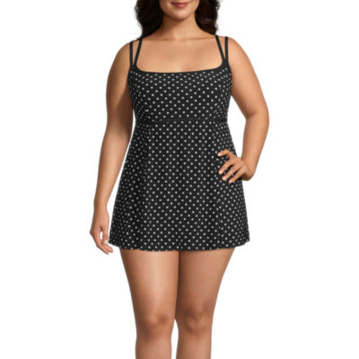 Shores Womens Abstract Swim Dress Plus, Color Black Polka Dot