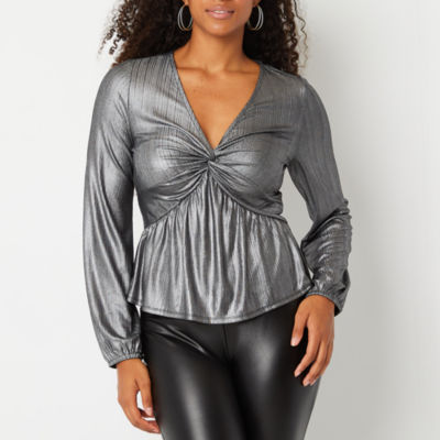 Bold Elements Womens V Neck Long Sleeve Blouse JCPenney