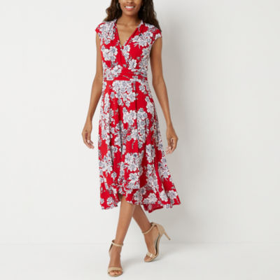 Perceptions Short Sleeve Midi Fit + Flare Dress