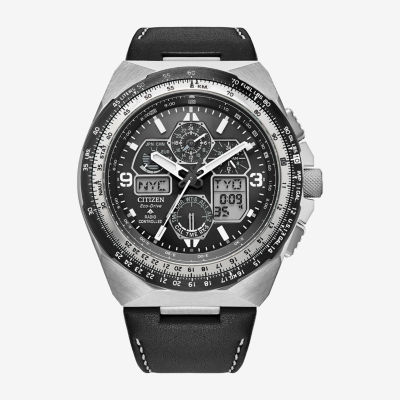 Citizen Promaster Air Mens Chronograph Atomic Time Black Leather Strap Watch Jy8149-05e