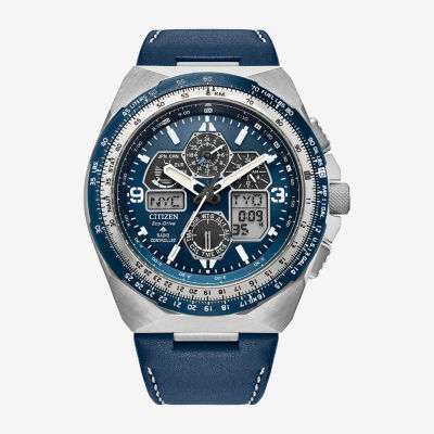 Citizen Promaster Air Mens Chronograph Atomic Time Blue Leather Strap Watch Jy8148-08l