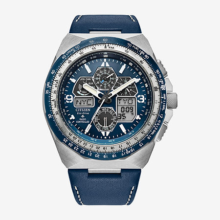 Citizen Promaster Air Mens Chronograph Atomic Time Blue Leather Strap Watch Jy8148-08l, One Size