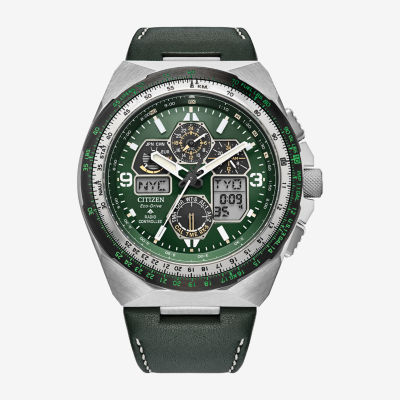 Citizen Promaster Air Mens Chronograph Green Leather Strap Watch Jy8147-01x