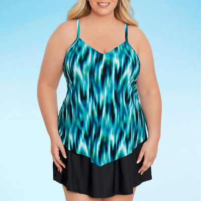 Trimshaper Tie Dye Tankini Swimsuit Top Plus