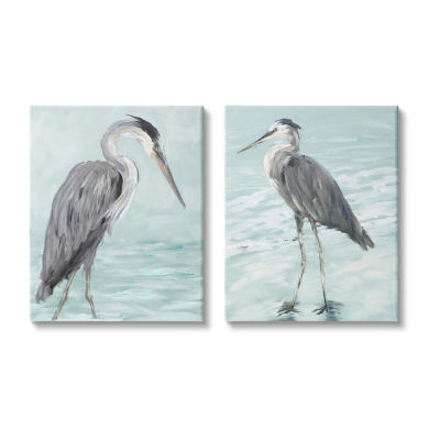 Heron Birds On Beach Coast 2-pc. Wall Art Sets