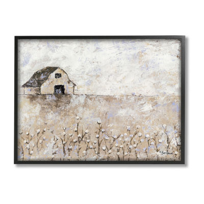 Stupell Industries White Barn Distressed Landscape Framed Print