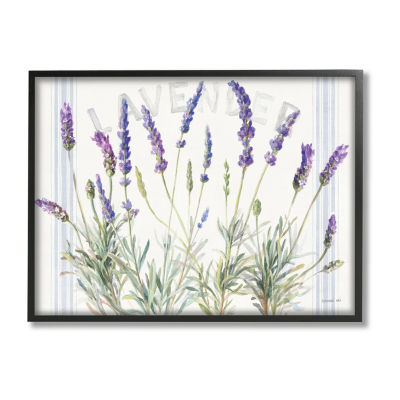 Stupell Industries Lavender Floral Bistro Stripes Framed Print