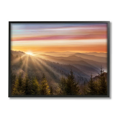 Stupell Industries Sunrise Through Mountain Forest Print