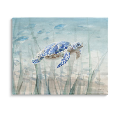 Stupell Industries Baby Sea Turtle Blue Canvas Art