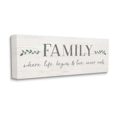 Stupell Industries Family Life Begins Love Never Ends Canvas Art