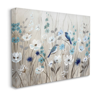 Stupell Industries Birds Floral Blossom Meadow Canvas Art