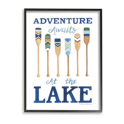 Stupell Industries Adventure Awaits At Lake Oars Phrase Print