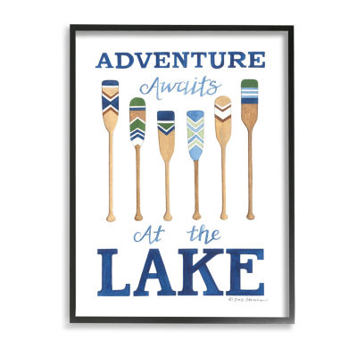 Stupell Industries Adventure Awaits At Lake Oars Phrase Framed Print