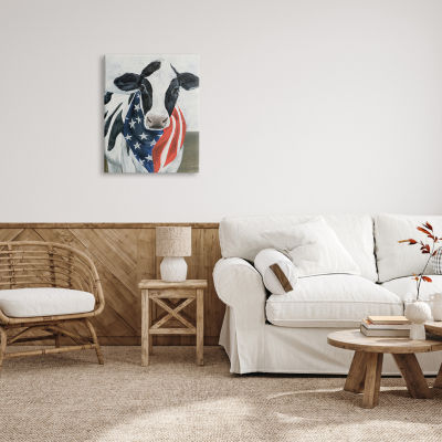 Stupell Industries Farm Cow American Flag Animal Canvas Art