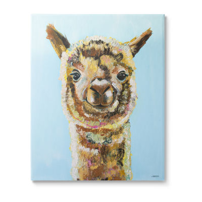 Stupell Industries Happy Llama Farm Animal Face Canvas Art