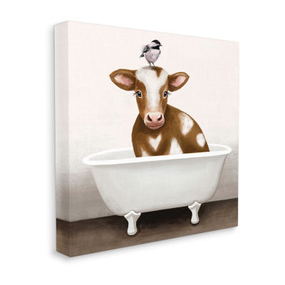 Stupell Industries Cow In Bathtub With Birds Canvas Art