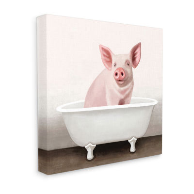 Stupell Industries Pink Farm Pig In Tub Canvas Art