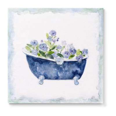 Stupell Industries Charming Blue Bathtub Florals Canvas Art