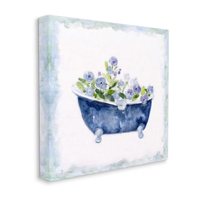 Stupell Industries Charming Blue Bathtub Florals Canvas Art