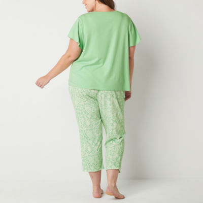 Lauren Ralph Plus Paisley Knit Short-Sleeve Top and Capri Pajama Pants Set