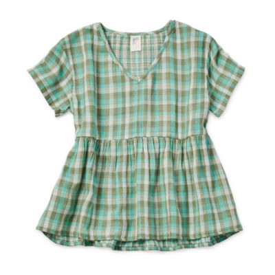 Thereabouts Little & Big Girls V Neck Short Sleeve Blouse