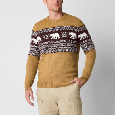 Frye and Co. Mens Crew Neck Long Sleeve Pullover Bear Fairisle Sweater