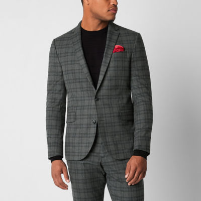 J. Ferrar Ultra Comfort Mens Checked Stretch Fabric Slim Fit Suit Jacket
