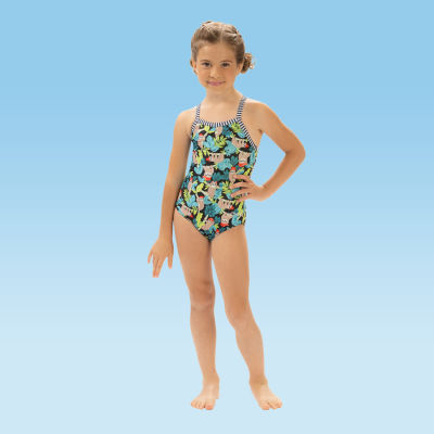 Dolfin Print Toddler & Little Girls Easy-on + Easy-off One Piece Swimsuit, 4, Green