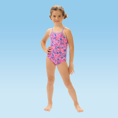 Dolfin Print Toddler Little Girls Easy-on Easy-off One Piece Swimsuit 5 Pink 24$