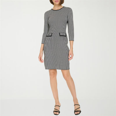 Marc New York Houndstooth Womens 3/4 Sleeve Sheath Dress