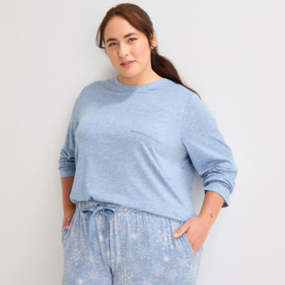Jaclyn Womens Round Neck Long Sleeve 2-pc. Plus Pajama Sets