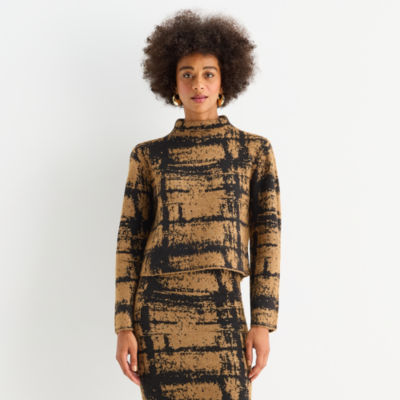 Worthington Womens Mock Neck Long Sleeve Geometric Pullover Sweater