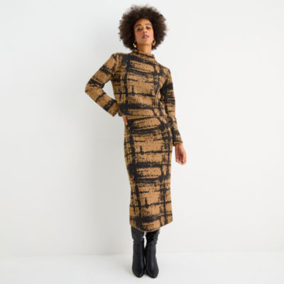 Worthington Womens Mock Neck Long Sleeve Geometric Pullover Sweater