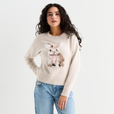 Arizona Juniors Womens Crew Neck Long Sleeve Animal Pullover