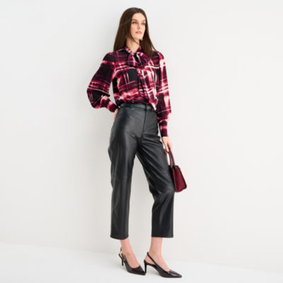 Worthington Womens Split Tie Neck Long Sleeve Blouse