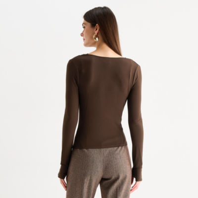 Worthington Womens Cowl Neck Long Sleeve Blouse