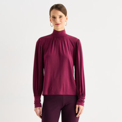 Blouse Jcpenney Womens Mock Turtleneck Bold Elements Womens Mock Neck Long  Sleeve Satin Plus Blouse At