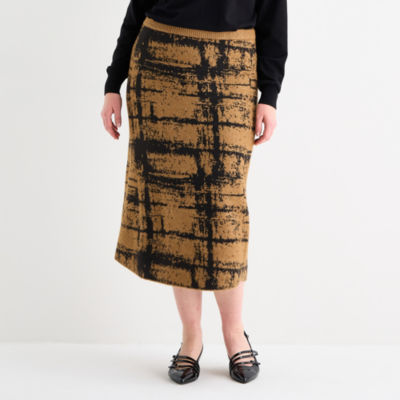 Worthington Womens Plus Midi A-Line Skirt