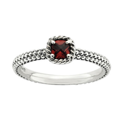 Personally Stackable Checker-Cut Genuine Garnet Ring