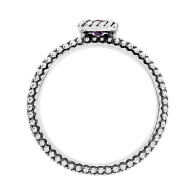 Personally Stackable Checker-Cut Genuine Amethyst Ring