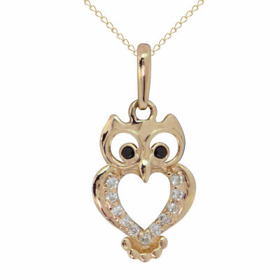 Owl Girls Lab Created Black Cubic Zirconia 14K Gold Pendant Necklace