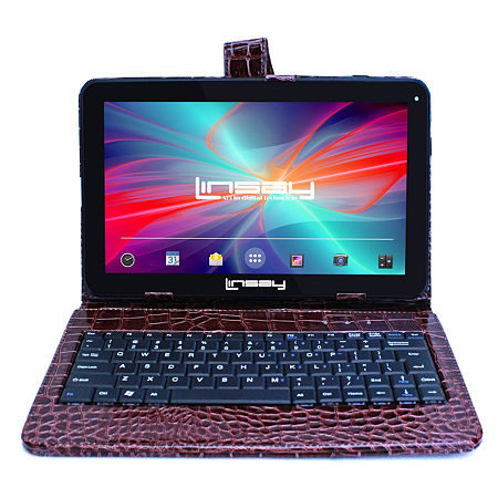 10.1 Quad Core 2GB RAM 32GB Storage Android 12 Tablet With Brown Crocodile Style Leather Keyboard, One Size, Black