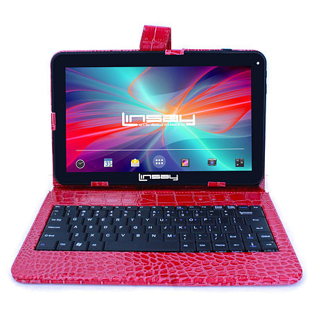 10.1 Quad Core 2GB RAM 32GB Storage Android 12 Tablet With Red Crocodile Style Leather Keyboard, One Size, Black