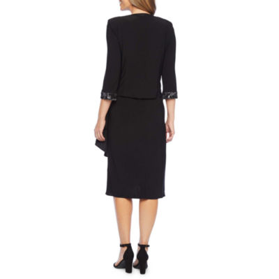 Maya Brooke 3/4 Sleeve Sequin Jacket Dress